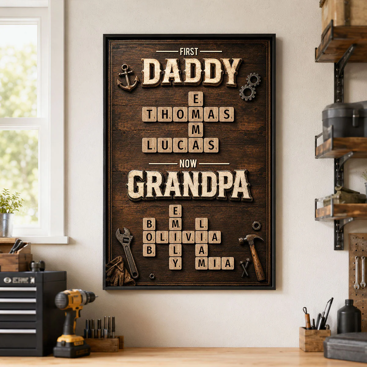 First Daddy Now Grandpa Crossword Puzzle Art - Personalized Poster Canvas - Gift For Dad, Grandpa, Husband - Image 3