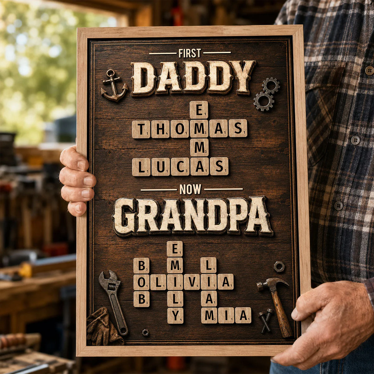 First Daddy Now Grandpa Crossword Puzzle Art - Personalized Poster Canvas - Gift For Dad, Grandpa, Husband - Image 4