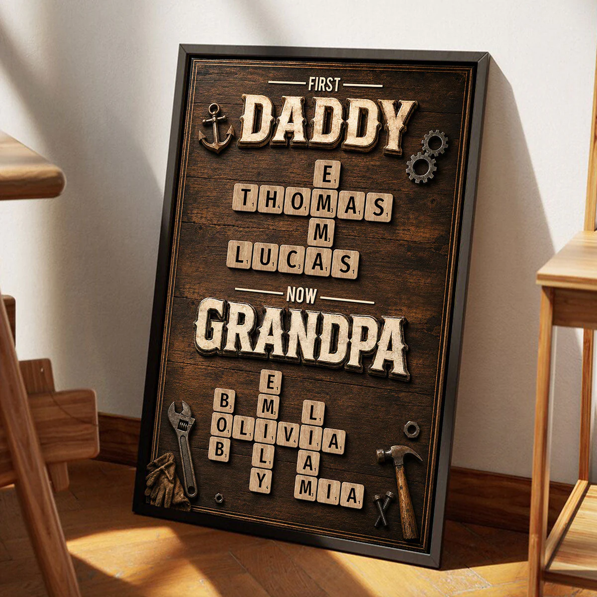 First Daddy Now Grandpa Crossword Puzzle Art - Personalized Poster Canvas - Gift For Dad, Grandpa, Husband - Image 5
