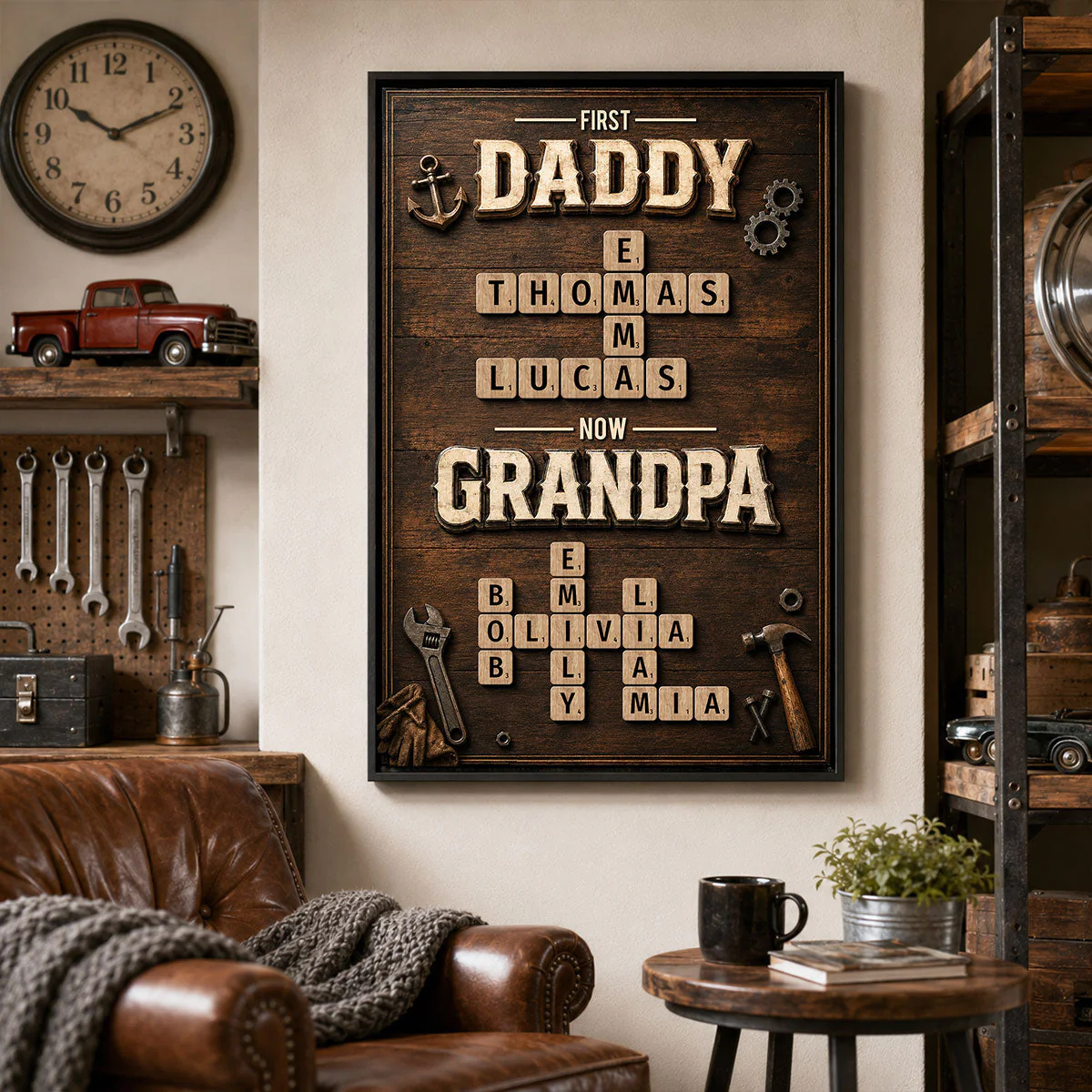 First Daddy Now Grandpa Crossword Puzzle Art - Personalized Poster Canvas - Gift For Dad, Grandpa, Husband - Image 7