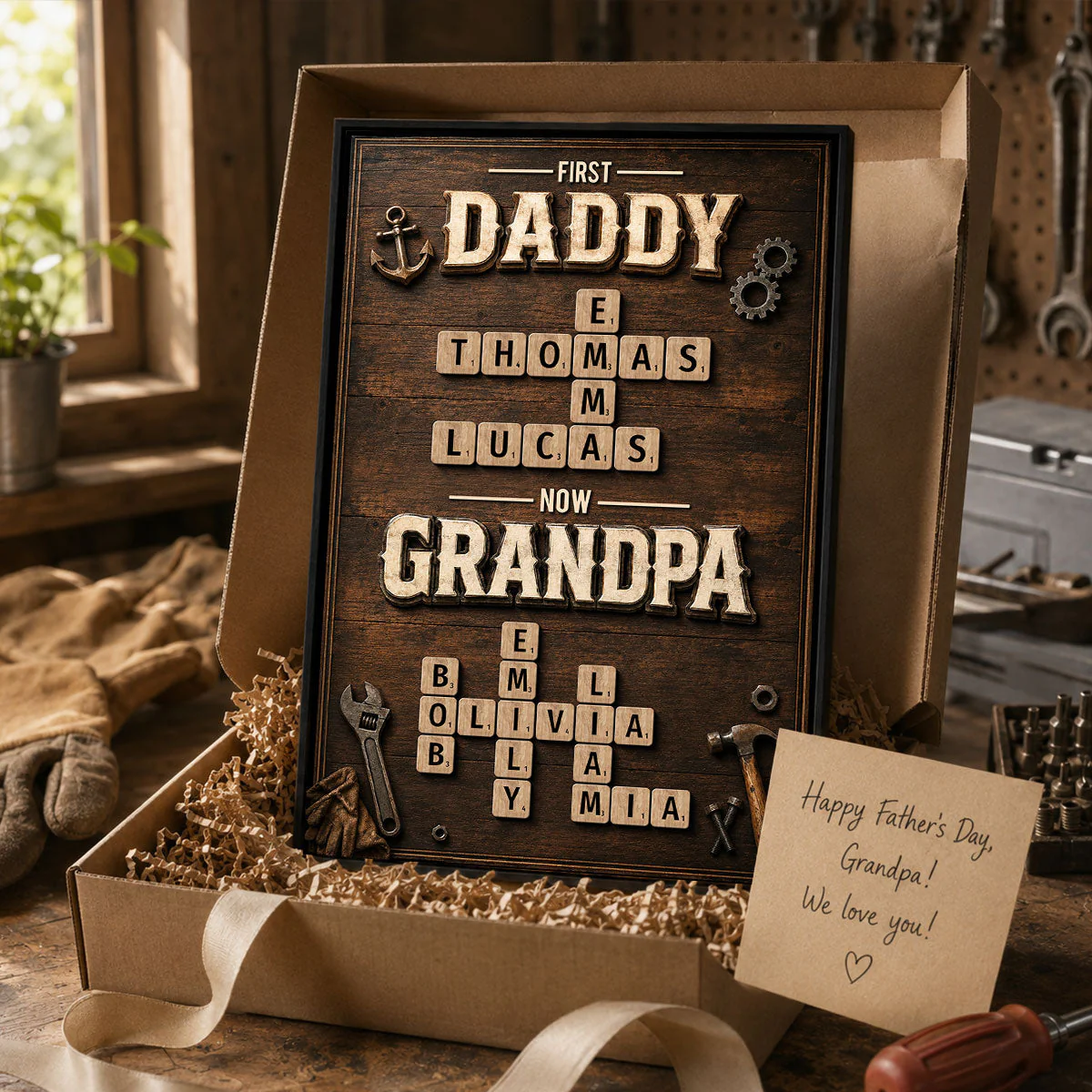 First Daddy Now Grandpa Crossword Puzzle Art - Personalized Poster Canvas - Gift For Dad, Grandpa, Husband - Image 9