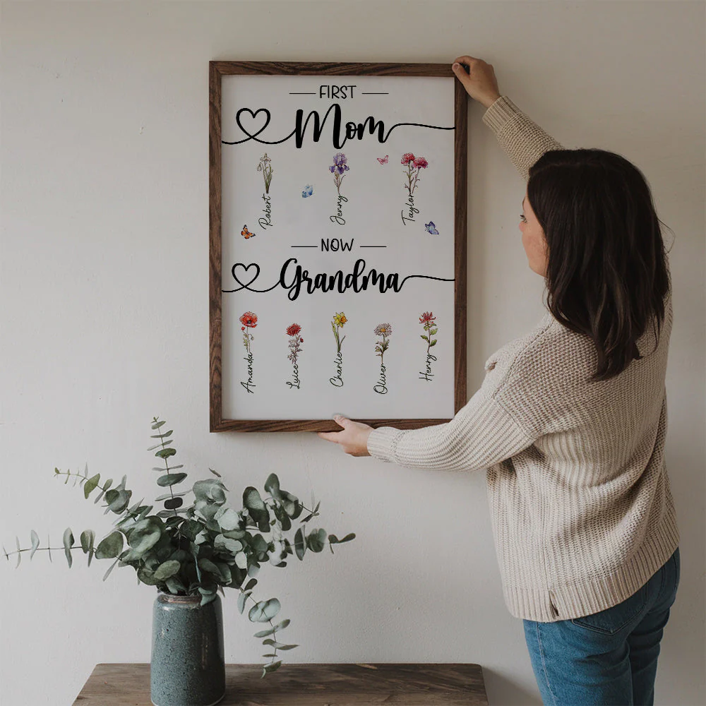 First Mom Now Grandma Birth Flower - Personalized Poster Canvas - Gift For Grandma, Mom - Image 3