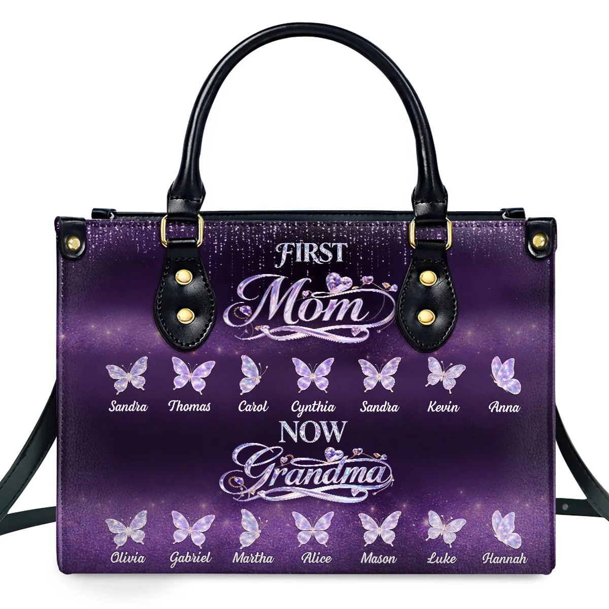 First Mom Now Grandma Butterfly Design - Personalized Leather Bag - Gift For Grandma - Image 3