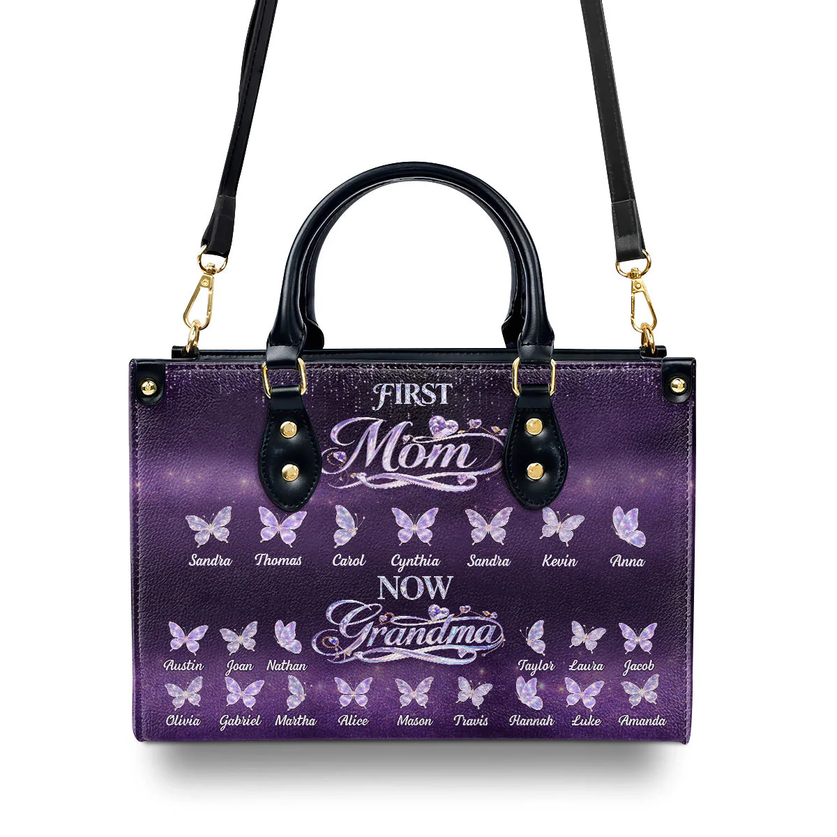 First Mom Now Grandma Butterfly Design - Personalized Leather Bag - Gift For Grandma - Image 4