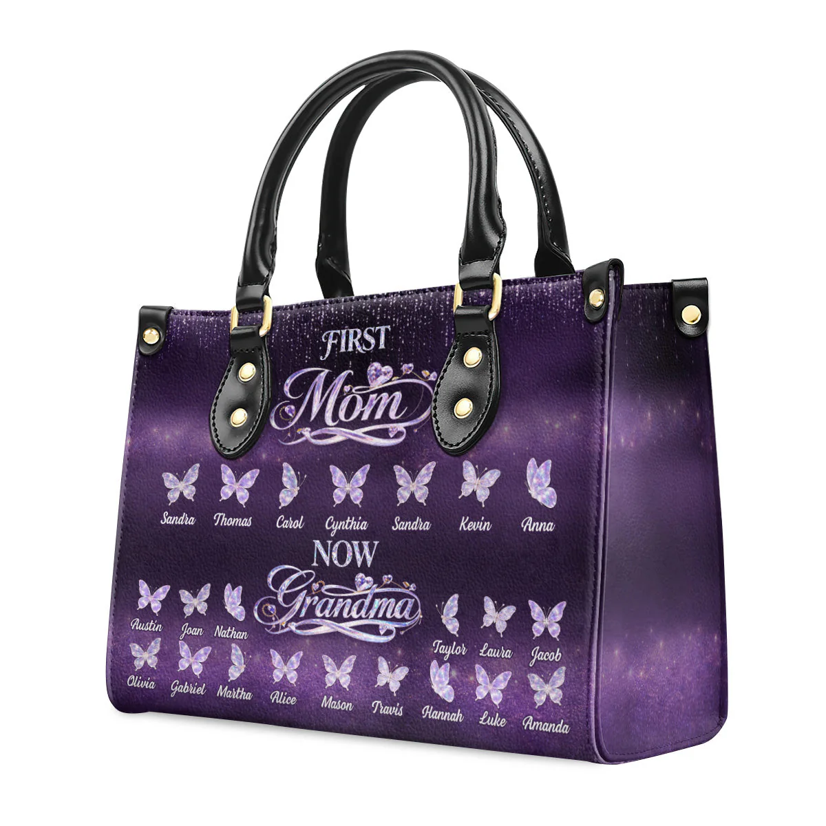First Mom Now Grandma Butterfly Design - Personalized Leather Bag - Gift For Grandma - Image 5