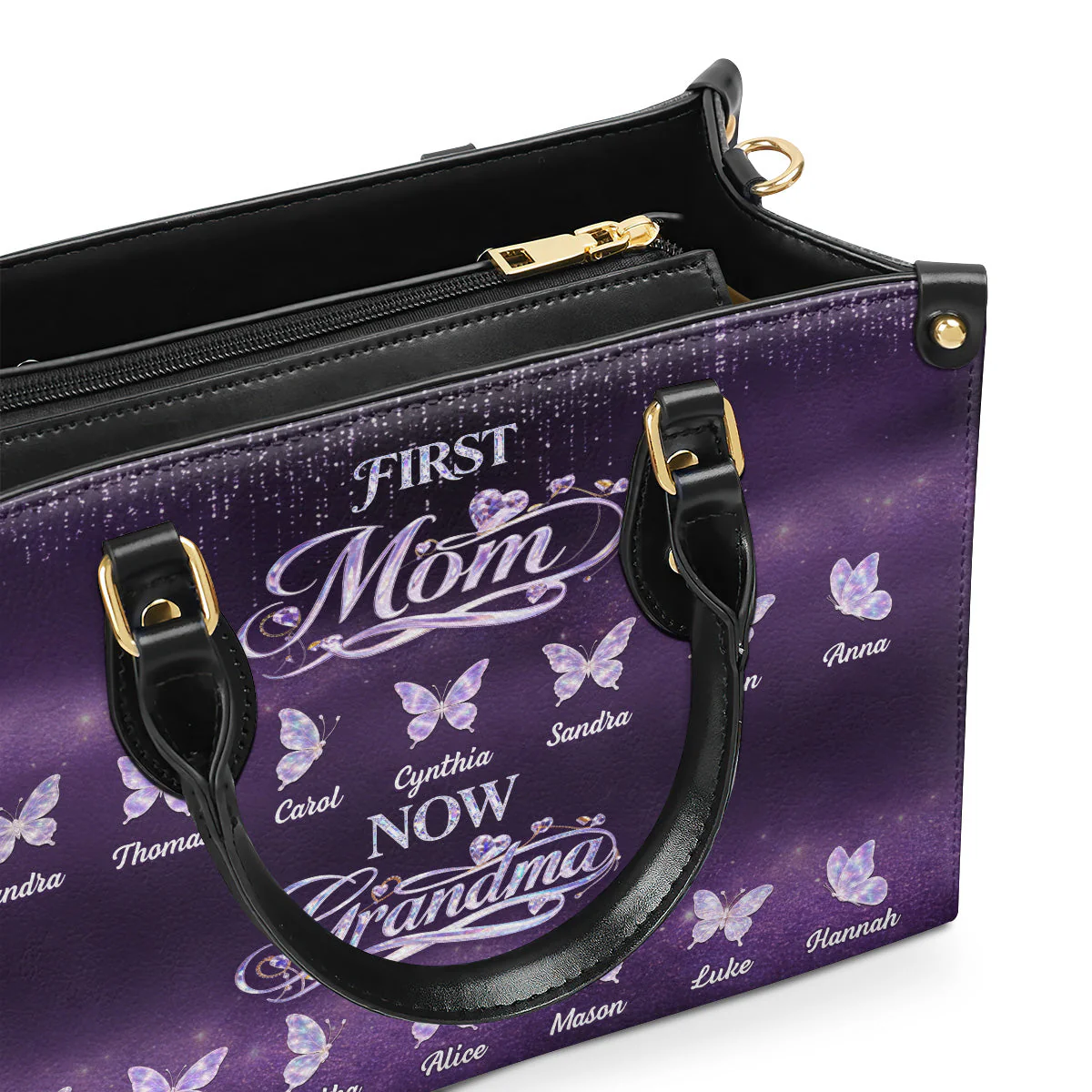 First Mom Now Grandma Butterfly Design - Personalized Leather Bag - Gift For Grandma - Image 6