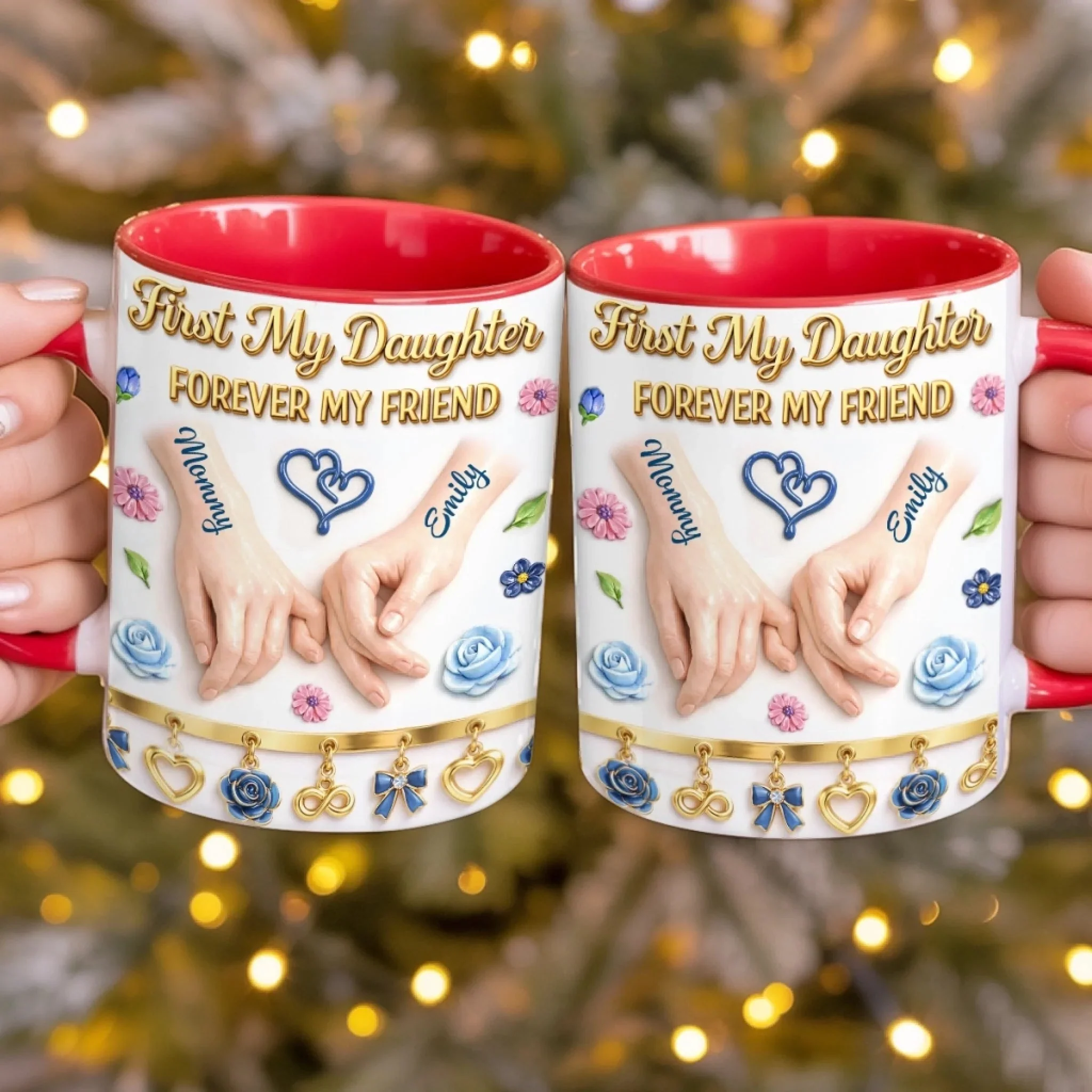 First My Daughter Forever My Friend - Personalized Accent Mug - Gift For Mom, Daughter HN02 - Image 2