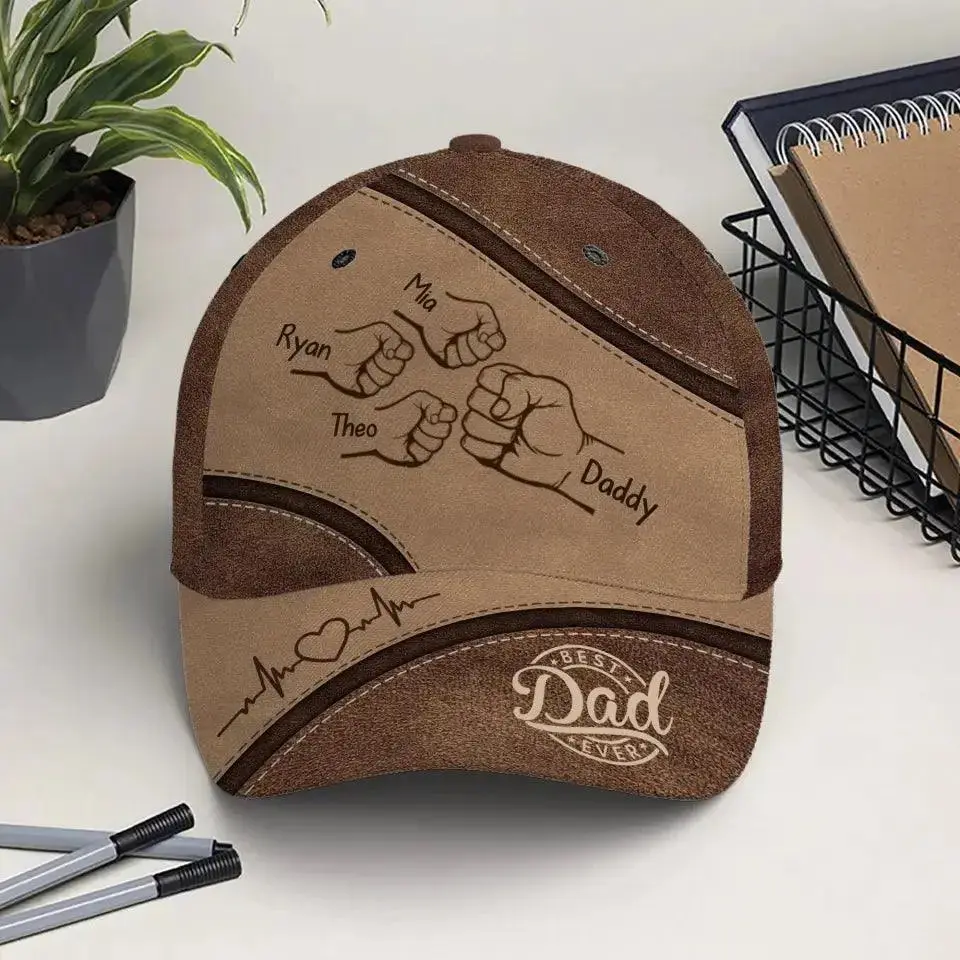 Fist Bump Best Dad Papa Ever Hearts Raise - Personalized Classic Cap - Gift For Dad, Grandpa - Image 3