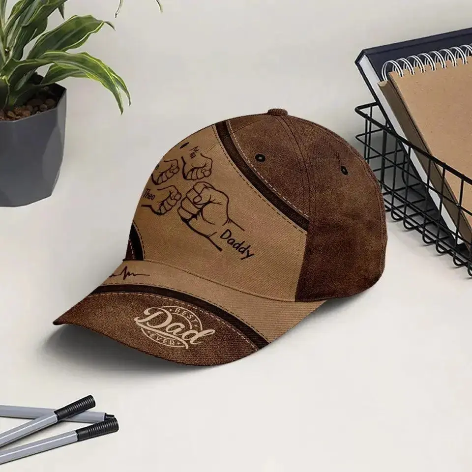 Fist Bump Best Dad Papa Ever Hearts Raise - Personalized Classic Cap - Gift For Dad, Grandpa - Image 4