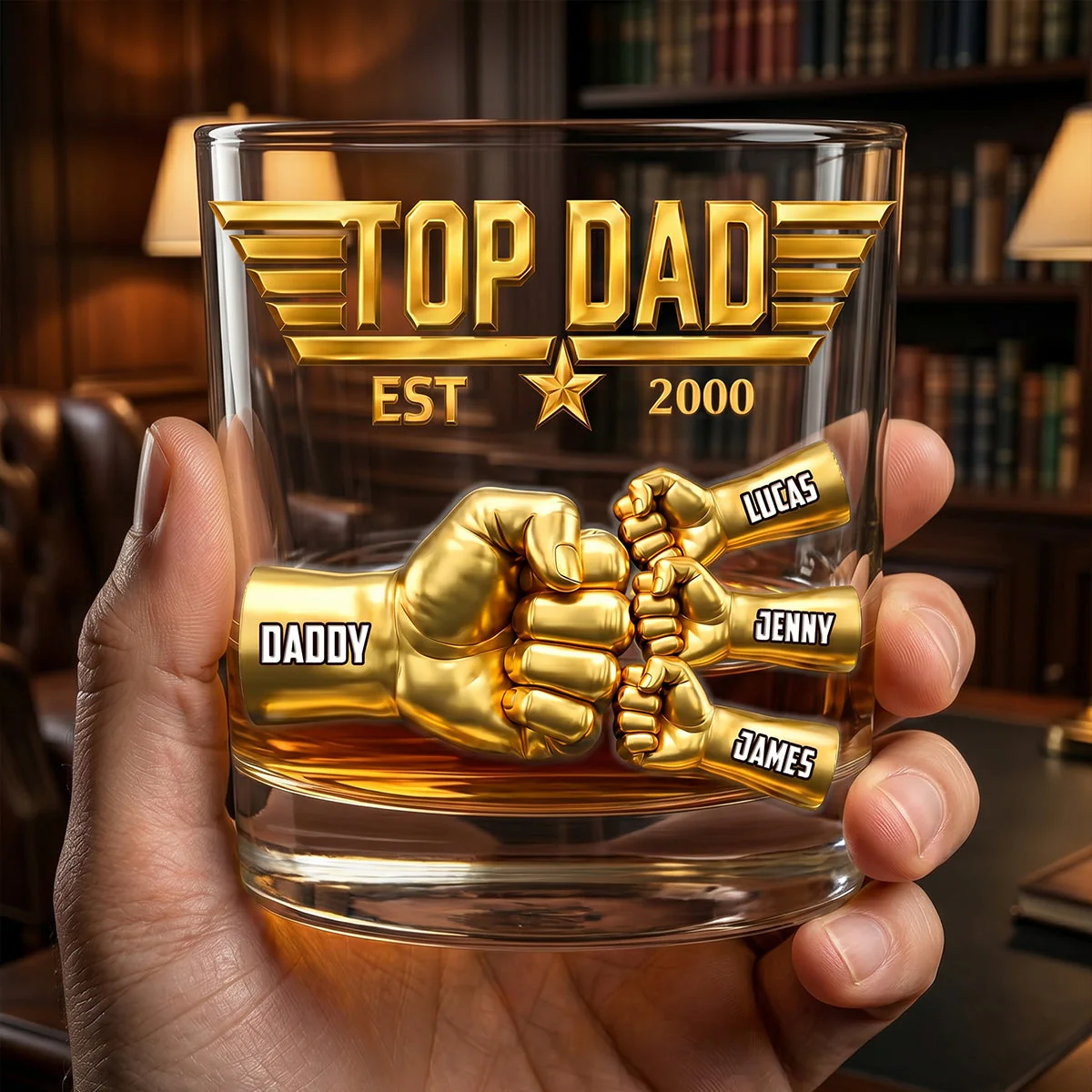 Fist Bump Pilot Top Dad - Personalized Whiskey Glass - Gift For Dad - Image 3