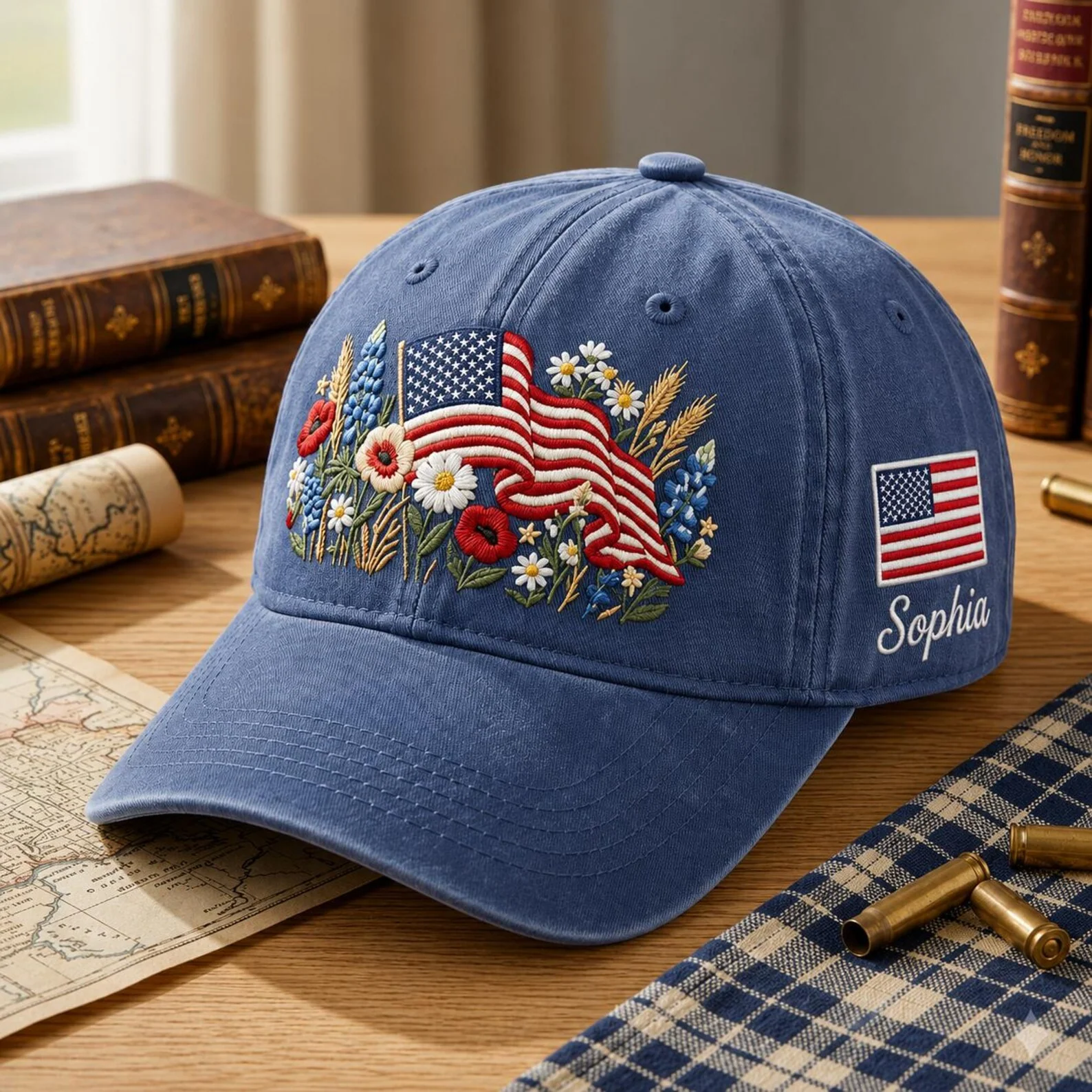 Floral American Flag 250 Years - Personalized Embroidered Classic Cap - Gift For Patriots