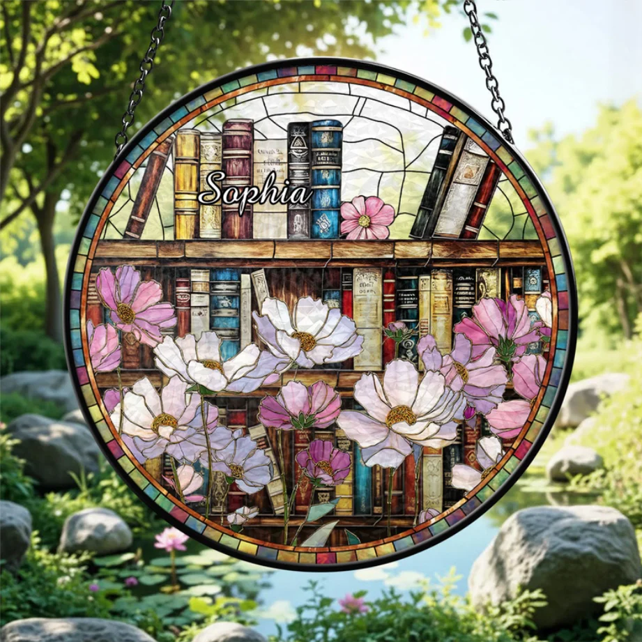 Floral Birth Month Book Lovers - Personalized Stained Glass Window Hanging Suncatcher - Gift For Book Lovers, Her, Birthday HH01 - Image 5