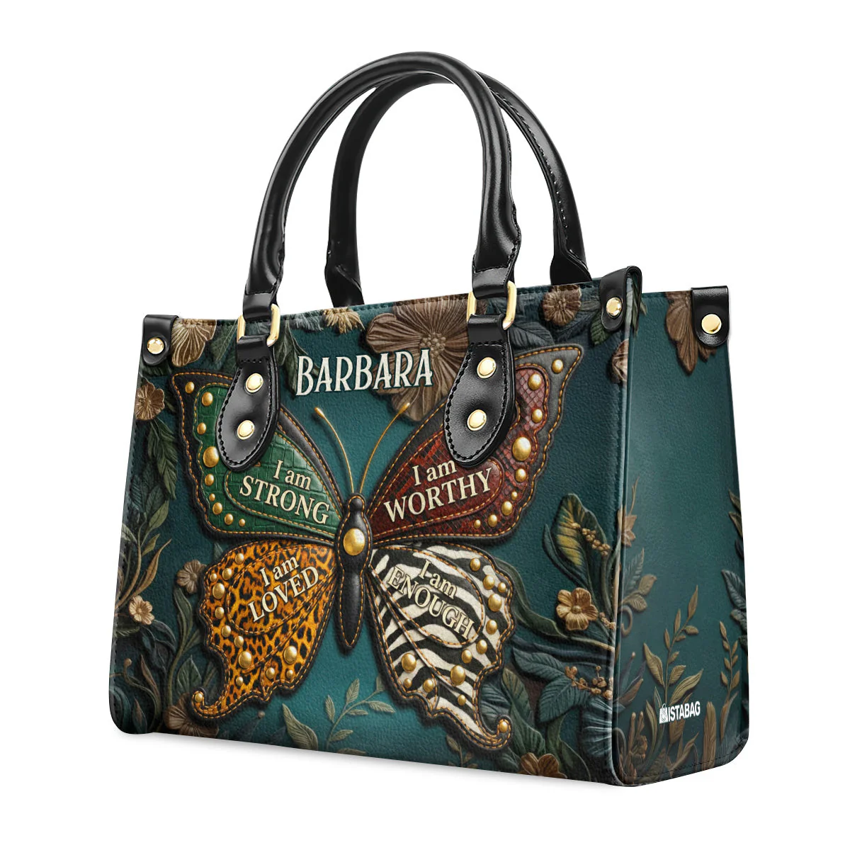 Floral Butterfly Empowerment - Personalized Leather Bag - Gift For Mom, Grandma - Image 3
