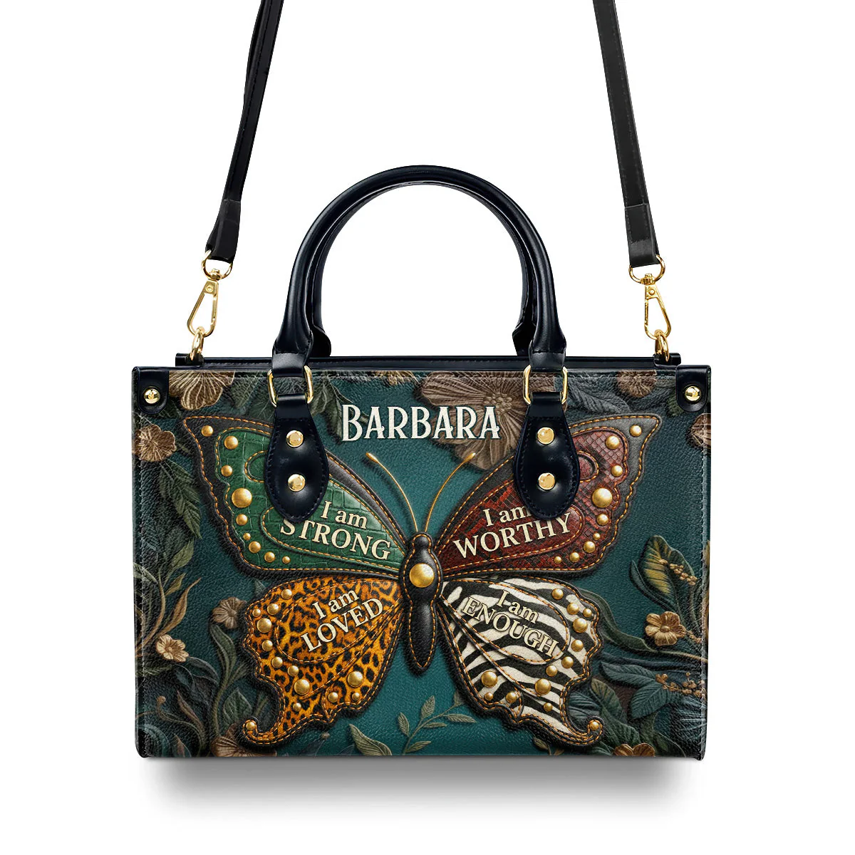 Floral Butterfly Empowerment - Personalized Leather Bag - Gift For Mom, Grandma - Image 5