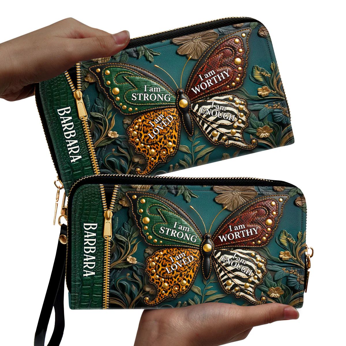 Floral Butterfly Empowerment - Personalized Leather Long Wallet - Gift For Mom, Grandma - Image 2