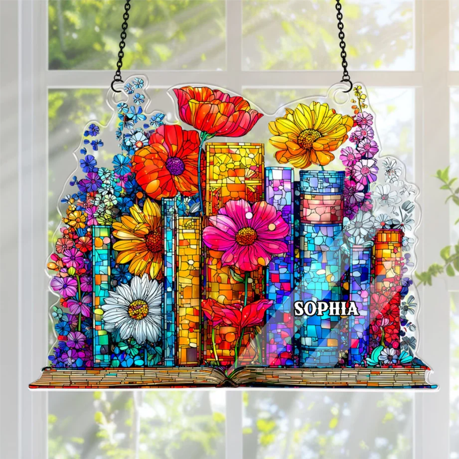 Floral Chapters - Personalized Window Hanging Suncatcher - Gift For Her, Book Lovers | HH01