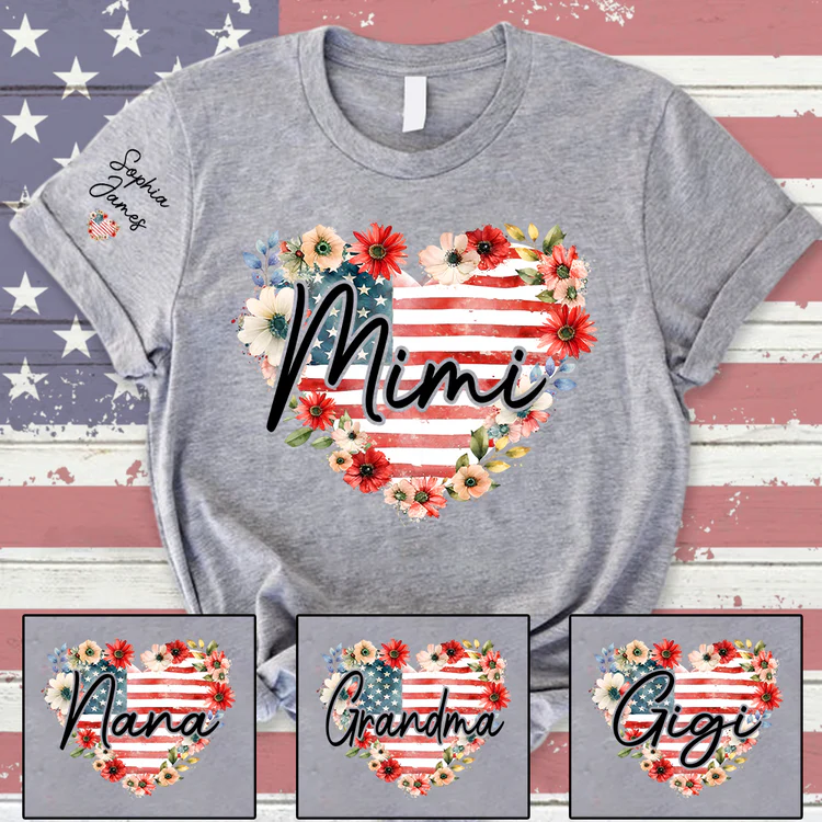 Floral Heart Mimi - Personalized Shirt - Patriotic Gift For Mom, Grandma