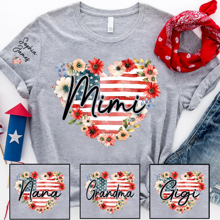 Floral Heart Mimi - Personalized Shirt - Patriotic Gift For Mom, Grandma - Image 2