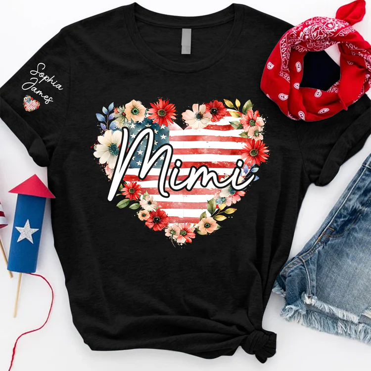 Floral Heart Mimi - Personalized Shirt - Patriotic Gift For Mom, Grandma - Image 3