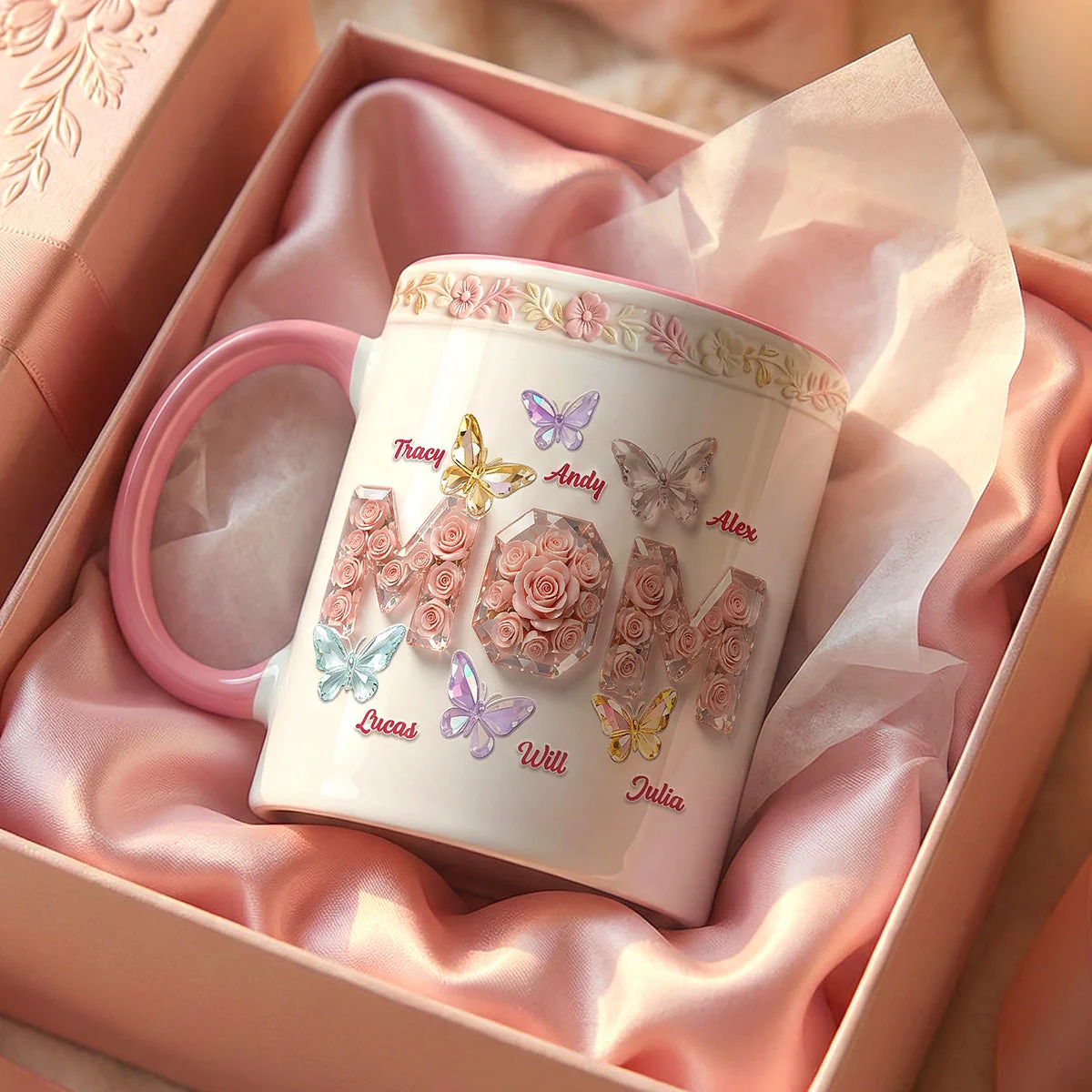 Floral Rose & Butterfly - Personalized Accent Mug - Gift For Mom, Grandma HN02 - Image 2
