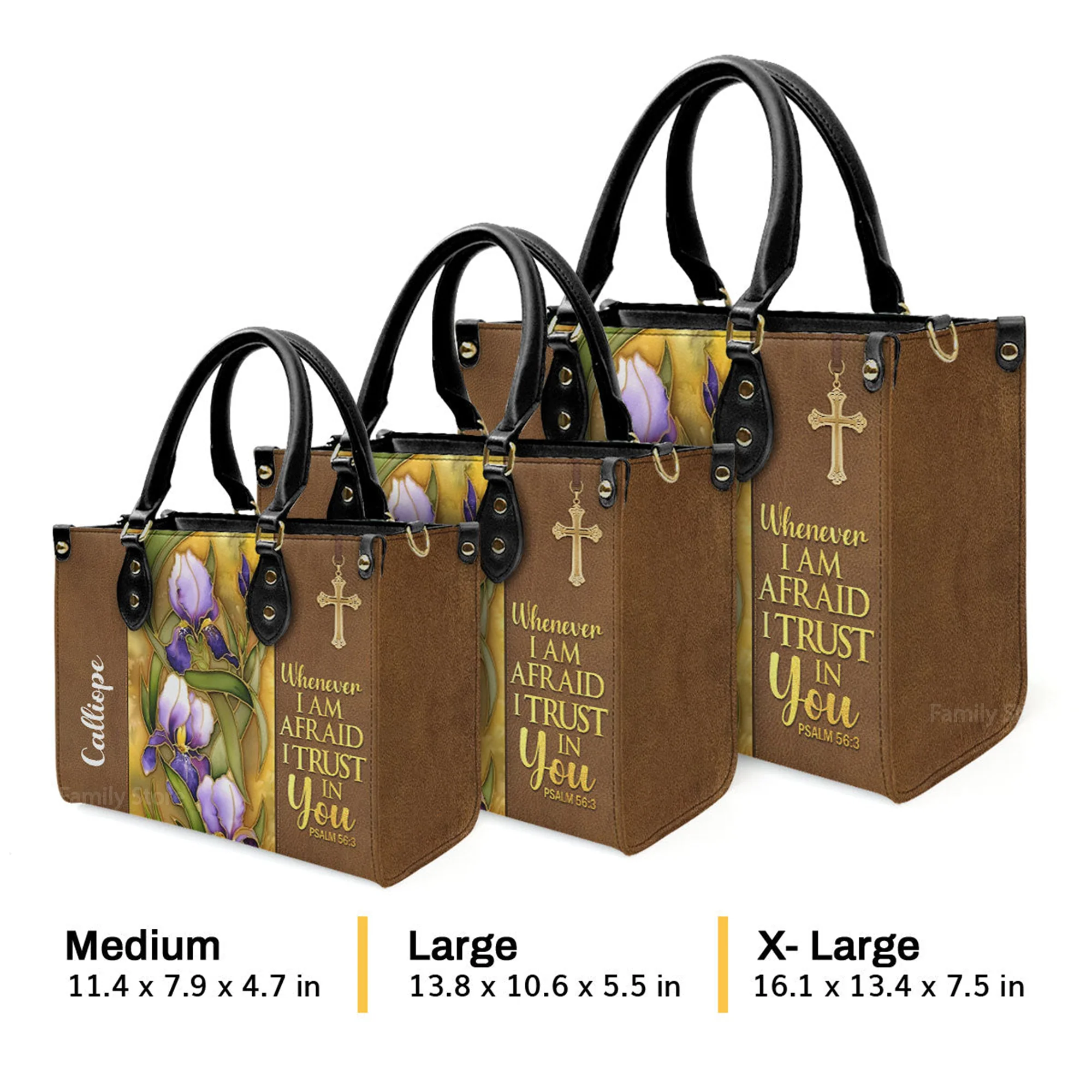 Flower And Cross Whenever I Am Afraid, I Trust In You Psalm 56:3 - Unique Personalized Leather Handbag - AT4080847 - Image 4