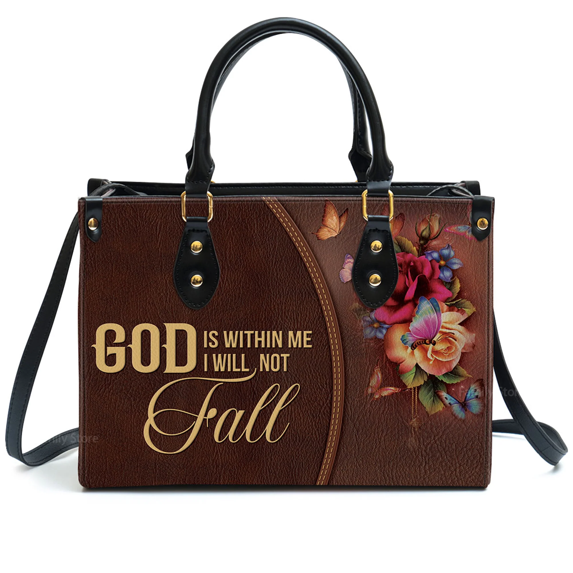 Flower God Is Within Me, I Will Not Fall - Scripture Gifts For Women Of God - Personalized Leather Handbag With Handle - AT4081404 - Image 2