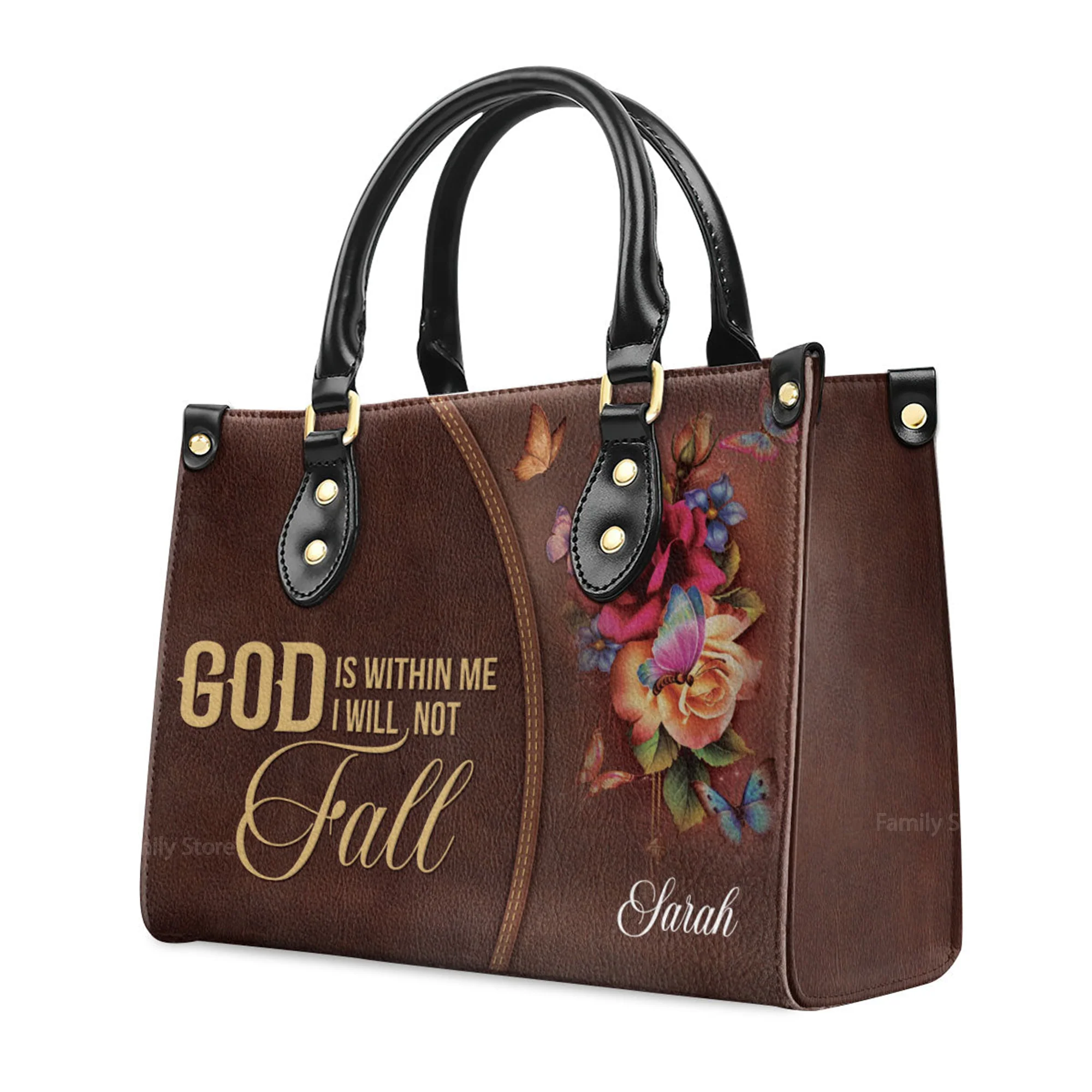 Flower God Is Within Me, I Will Not Fall - Scripture Gifts For Women Of God - Personalized Leather Handbag With Handle - AT4081404 - Image 3