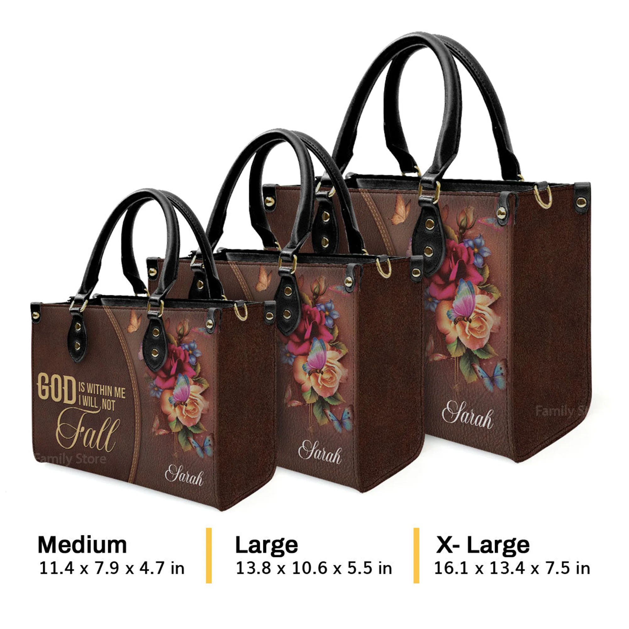Flower God Is Within Me, I Will Not Fall - Scripture Gifts For Women Of God - Personalized Leather Handbag With Handle - AT4081404 - Image 4