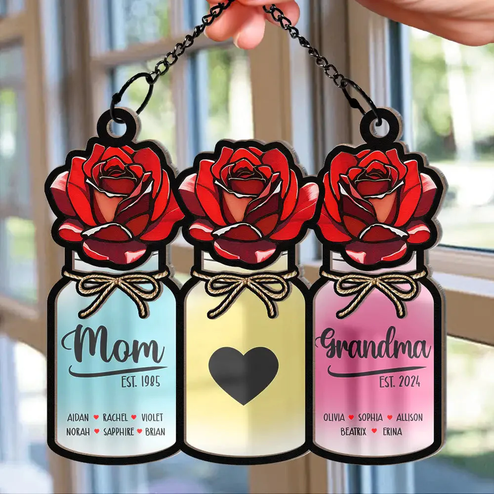 Flower Mason Jar Mom Grandma Great Grandma - Personalized Window Hanging Window Hanging Suncatcher Ornament - Gift For Mom, Grandma, Mother's Day | NA94 - Image 2