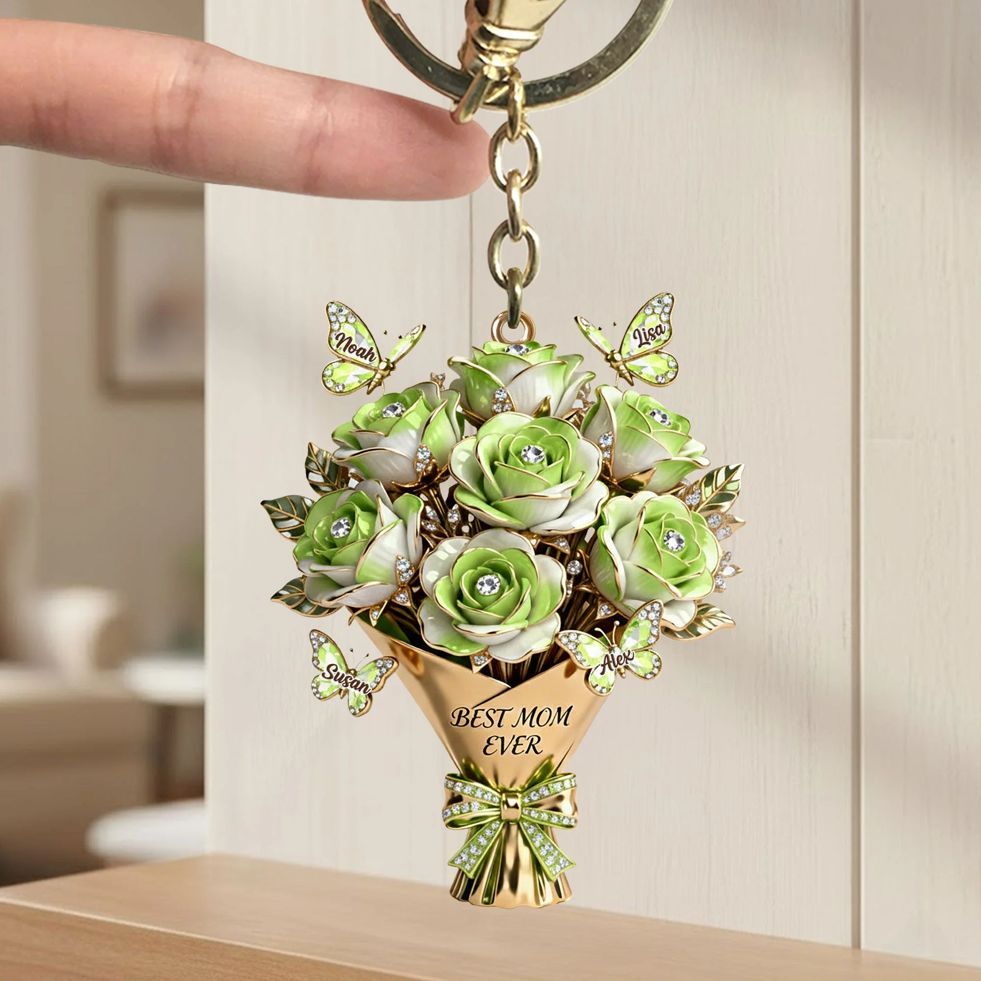Flowers For Best Mom Ever - Personalized Keychain - Gift For Mom, Grandma  NL122