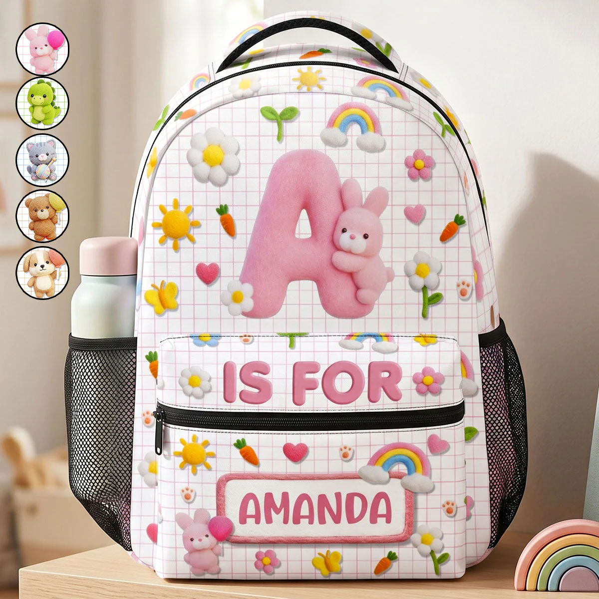 Fluffy Bunny Custom Alphabet - Personalized Backpack - Gift For Kids