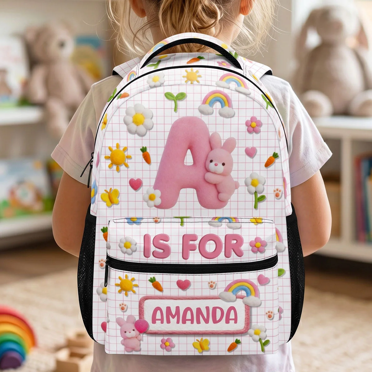 Fluffy Bunny Custom Alphabet - Personalized Backpack - Gift For Kids - Image 2