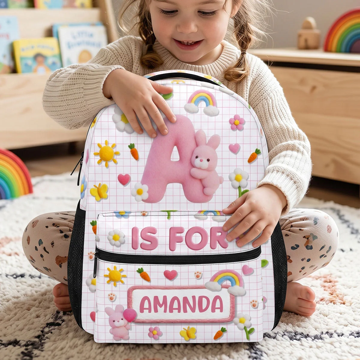 Fluffy Bunny Custom Alphabet - Personalized Backpack - Gift For Kids - Image 4