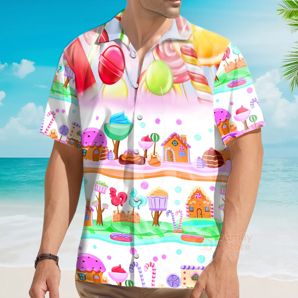 Food Dessert Colourful Cookies Candy Lolipop Hawaiian Shirt - Image 3