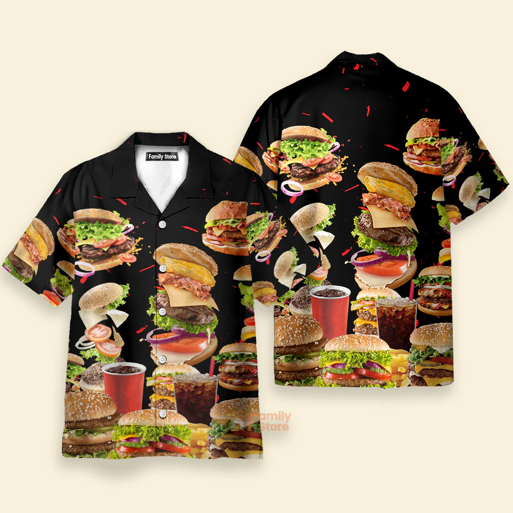 Funny Food Hamburger Fast Food Lover - Hawaiian Shirt - Image 3