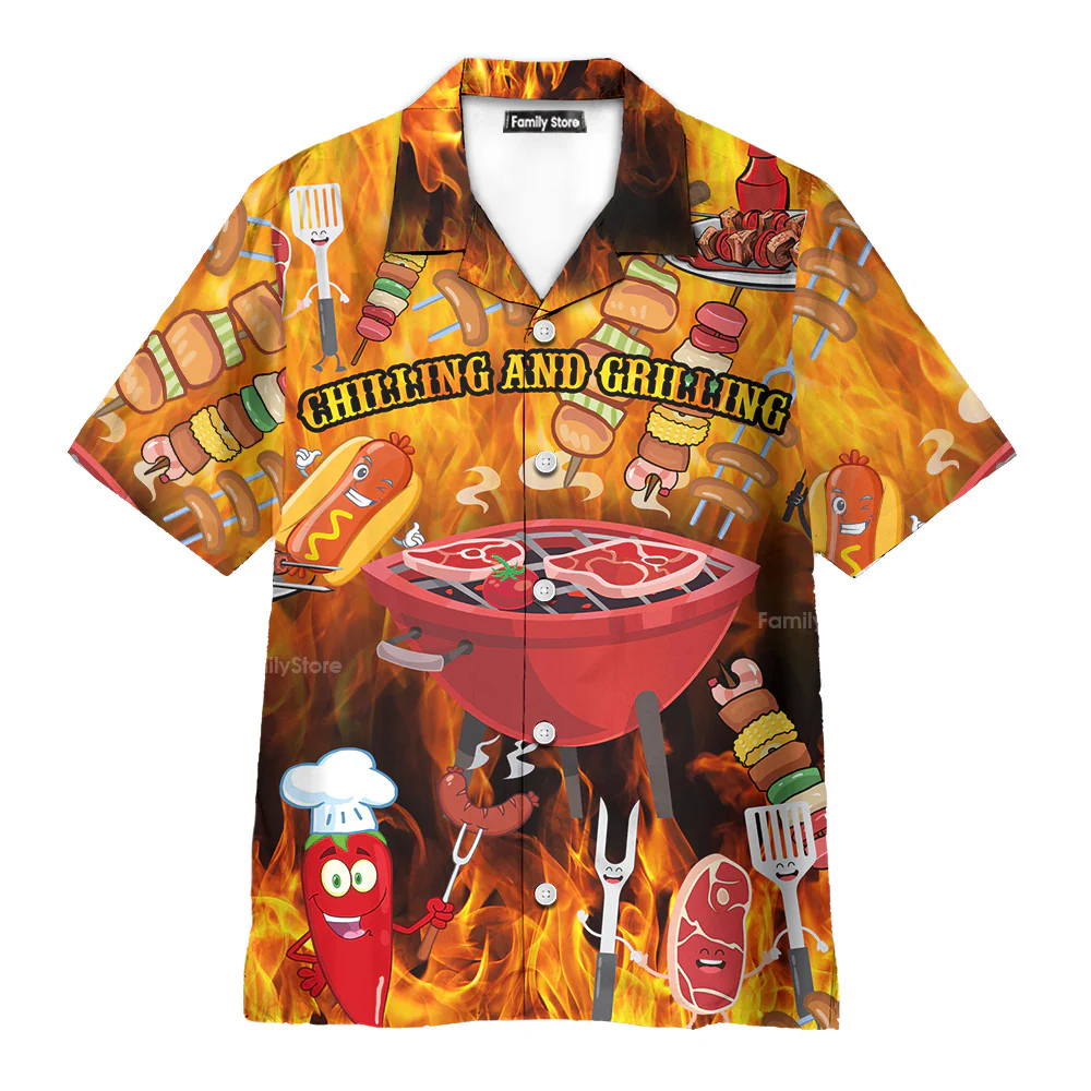 Food Hot Chilling and Grilling BBQ Party Hawaiian Shirt - Image 4