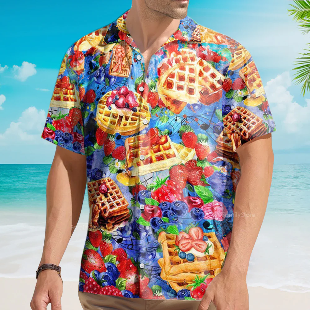 Food Pancake With Strawbery And BlueBery Delicious Hawaiian Shirt - Image 3