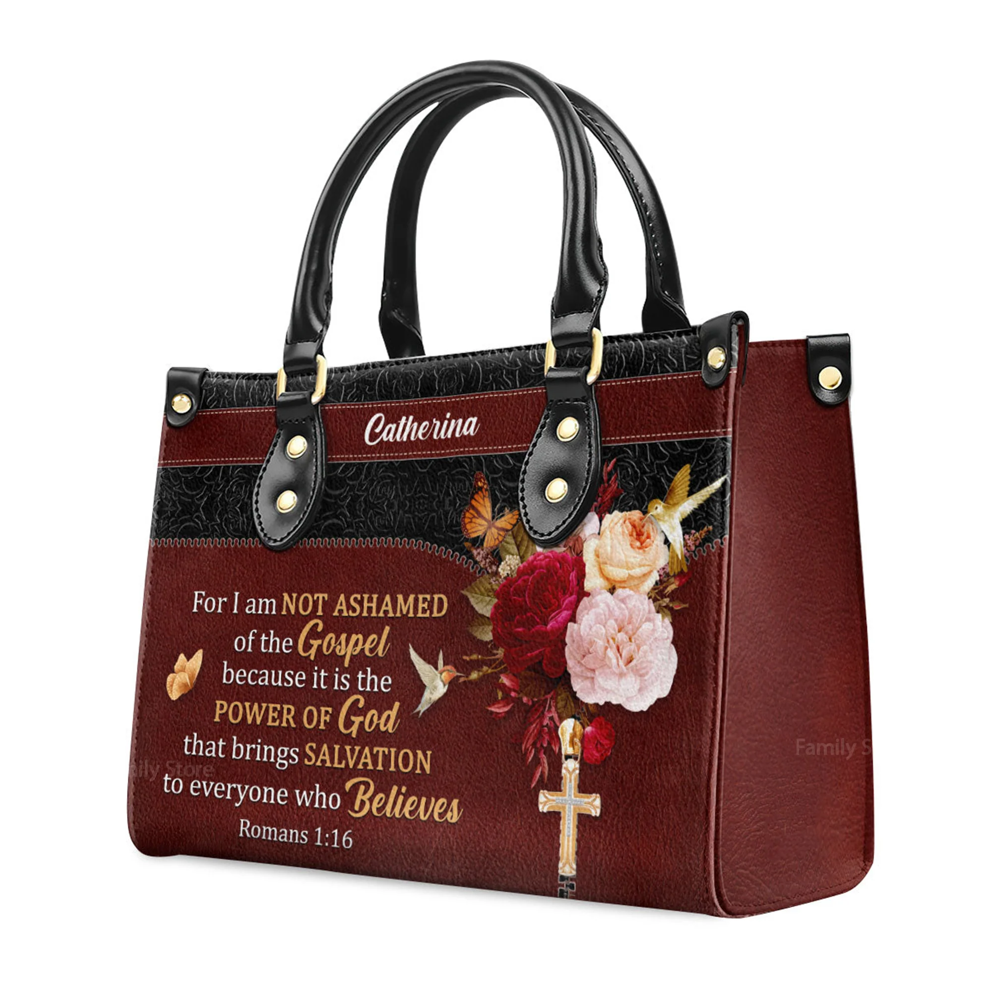For I Am Not Ashamed Of The Gospel - Personalized Leather Handbag With Handle - AT4081332 - Image 3