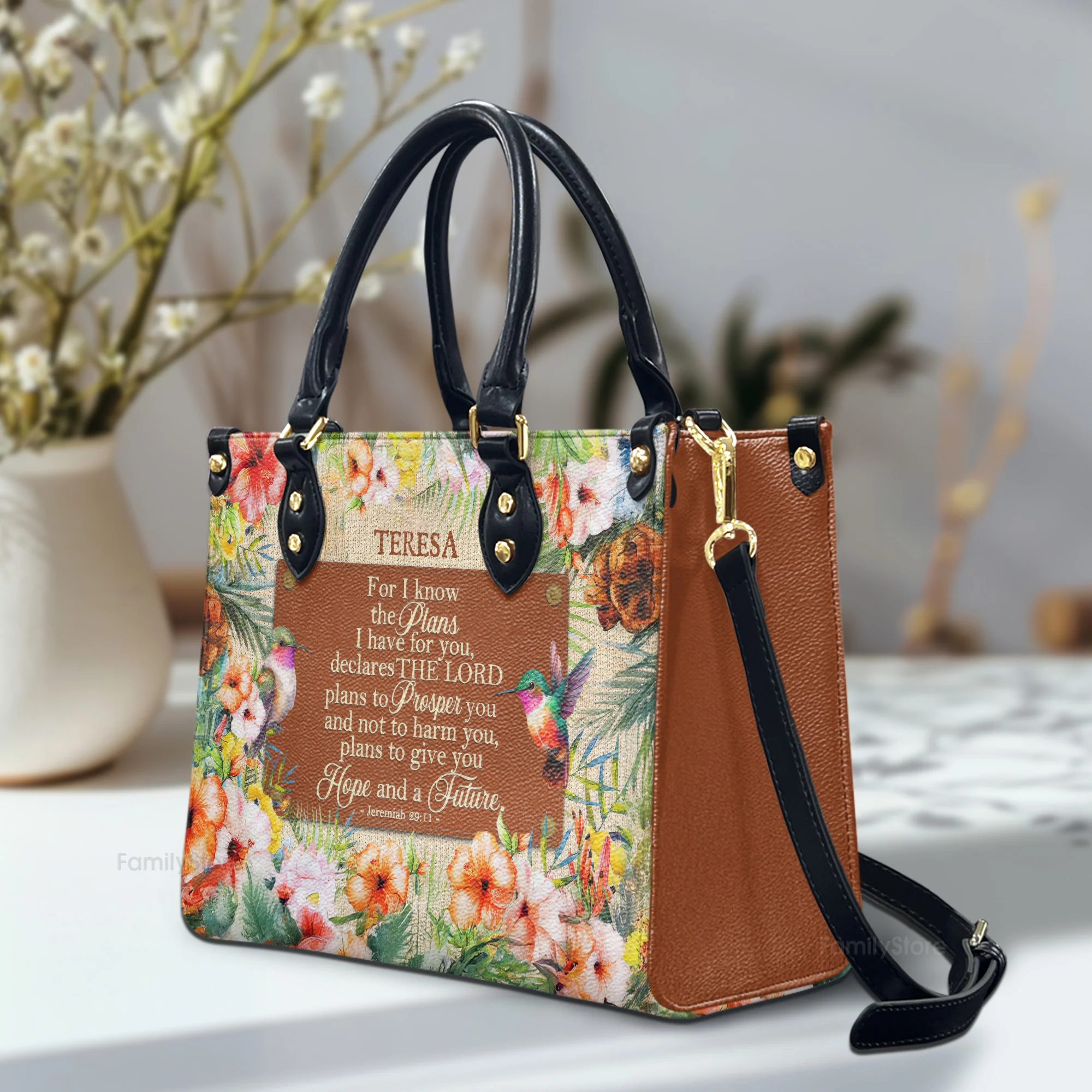 For I Know The Plans I Have For You - Thoughtful Gift For Christians - Personalized Leather Handbag With Handle - AT4080963 - Image 2