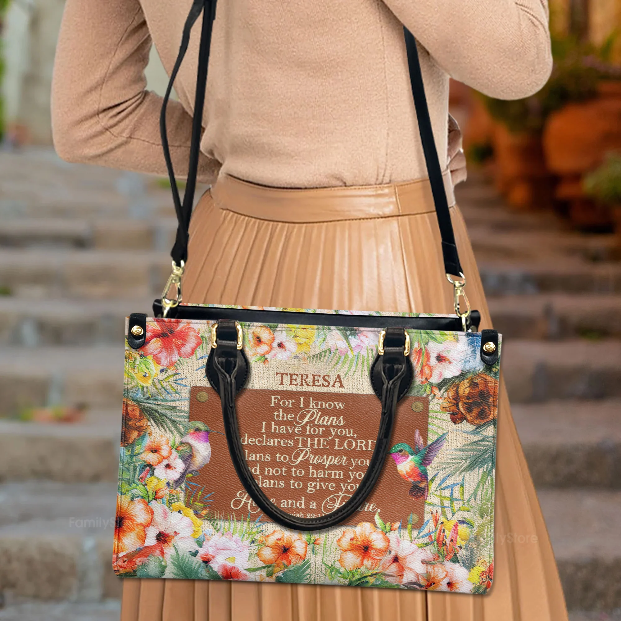 For I Know The Plans I Have For You - Thoughtful Gift For Christians - Personalized Leather Handbag With Handle - AT4080963 - Image 3