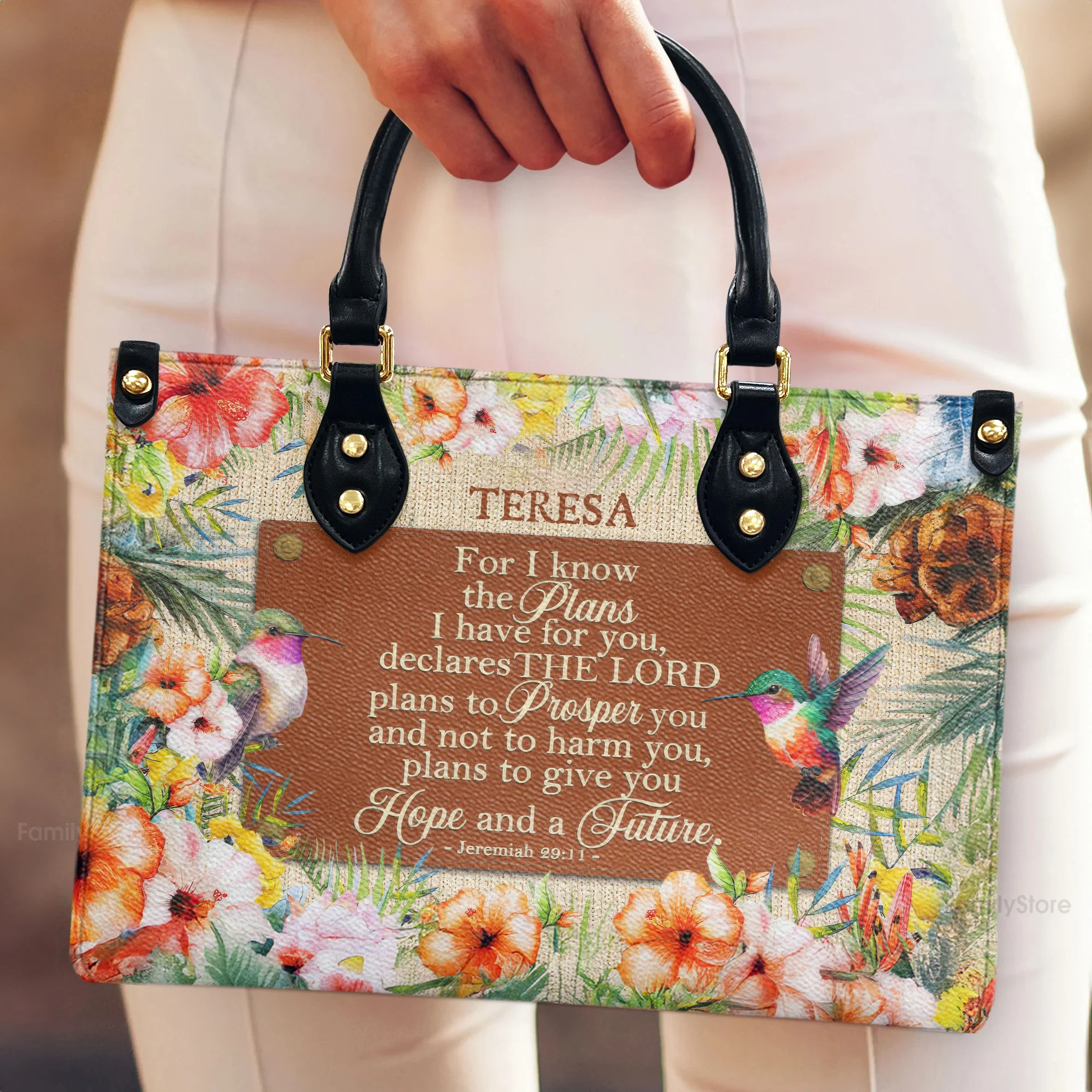 For I Know The Plans I Have For You - Thoughtful Gift For Christians - Personalized Leather Handbag With Handle - AT4080963 - Image 4