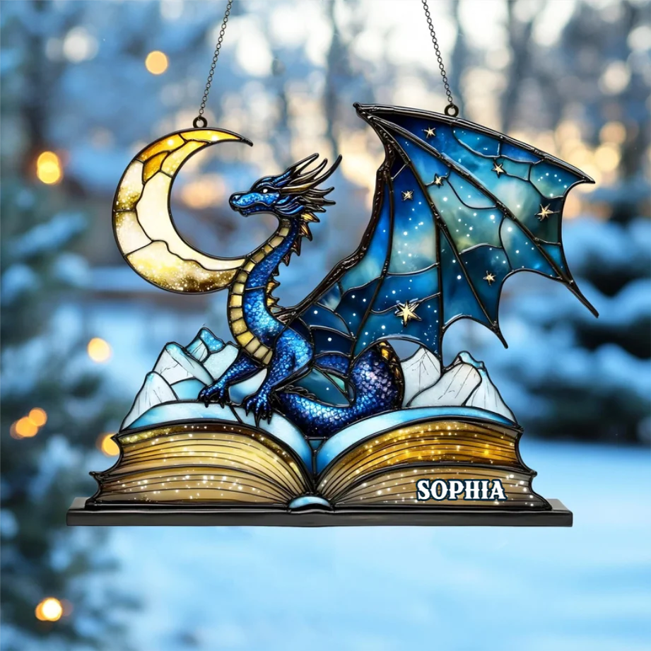 Fourth Wing Blue Fantasy - Personalized Dragon Suncatcher - Home Decor For Dragon Lover, Book Reader | HH01 - Image 2