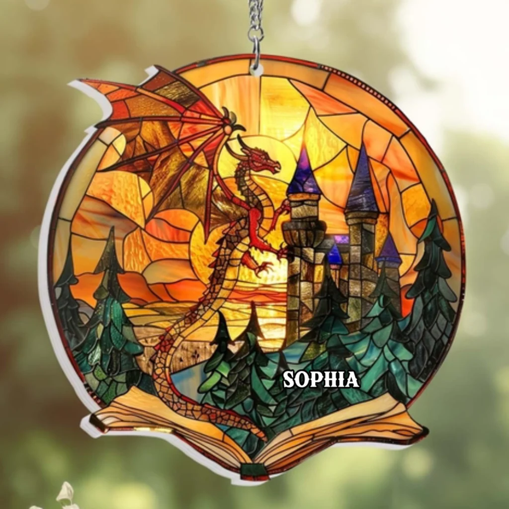 Fourth Wing Night Court - Personalized Window Hanging Suncatcher Ornament - Christmas Gift For Book & Dragon Lovers HH01