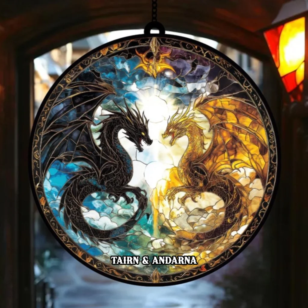 Fourth Wing Onyx Storm Brave the Dark - Personalized Window Hanging Suncatcher Ornament - Christmas Gift For Dragon Lovers, Readers HH01 - Image 3