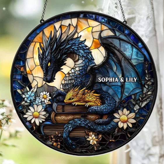 Fourth Wing Tairn & Andarna - Personalized Dragon Suncatcher - Fantasy Gift For Readers, Dragon Lovers HH01