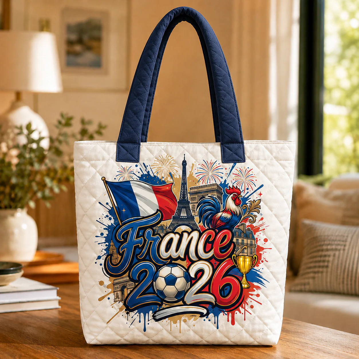 France Flag Global Championship 2026 Soccer Cup - Quilted Tote Bag - Gift For Patriots, Football Lovers
