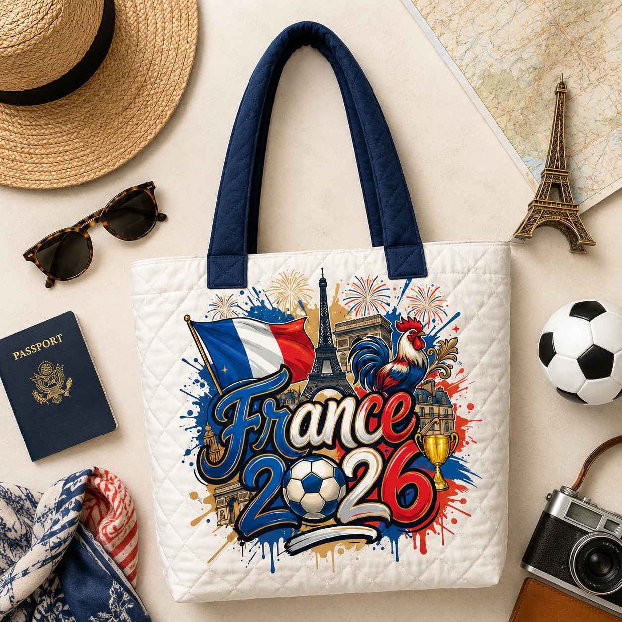 France Flag Global Championship 2026 Soccer Cup - Quilted Tote Bag - Gift For Patriots, Football Lovers - Image 3