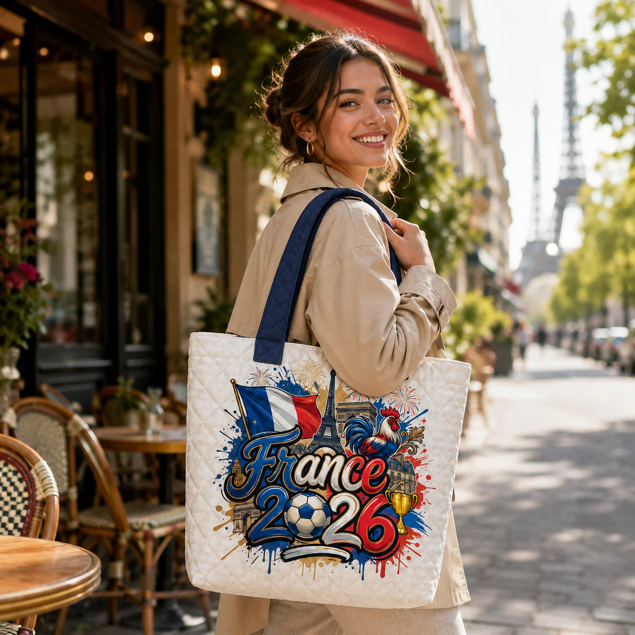 France Flag Global Championship 2026 Soccer Cup - Quilted Tote Bag - Gift For Patriots, Football Lovers - Image 4