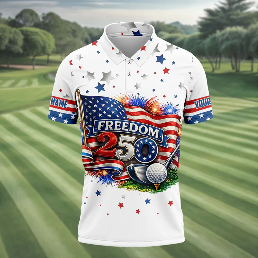 Freedom 250 Celebration American - Personalized Polo Shirt - Gift For Dad, Grandpa, Golf Lovers - Image 2