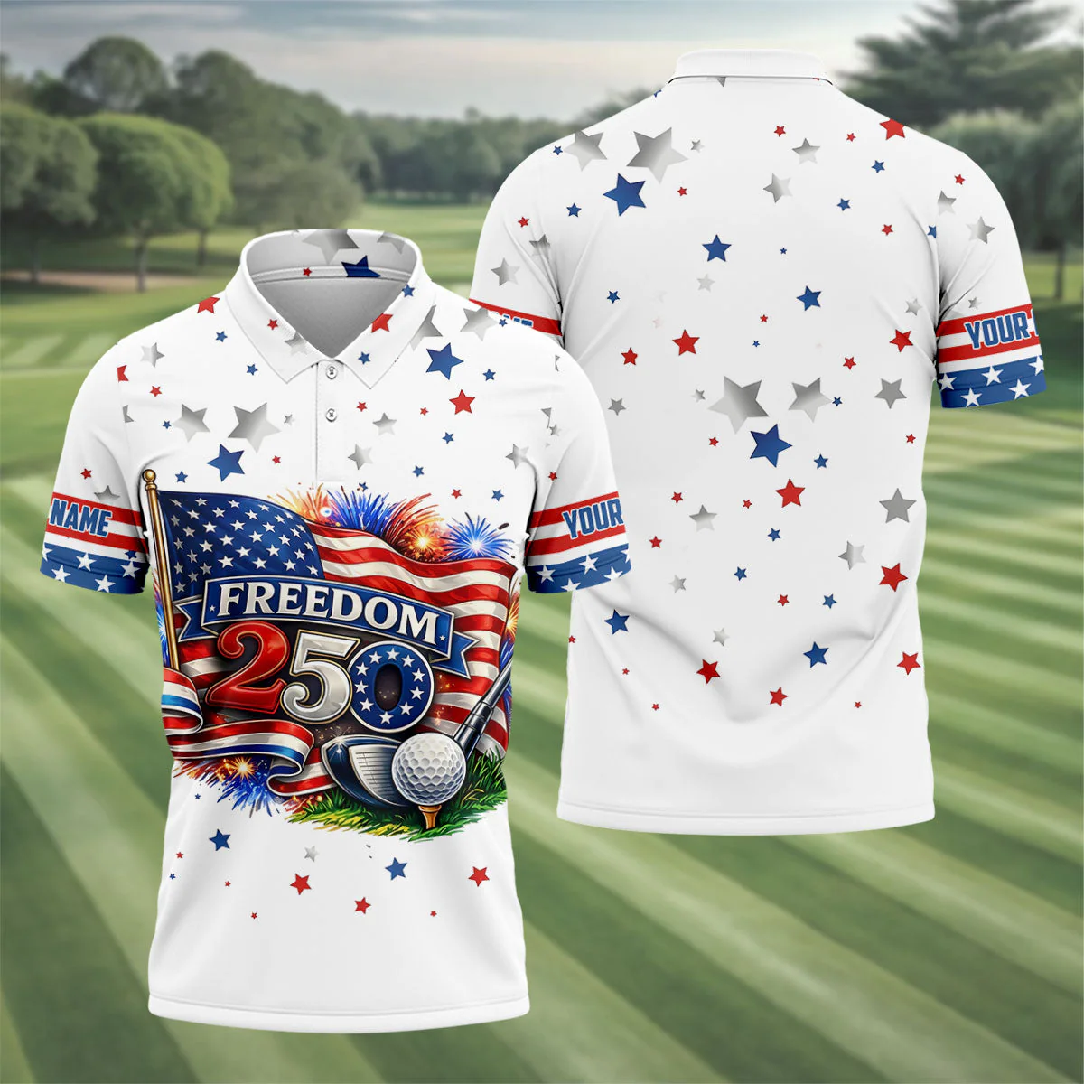 Freedom 250 Celebration American - Personalized Polo Shirt - Gift For Dad, Grandpa, Golf Lovers - Image 3
